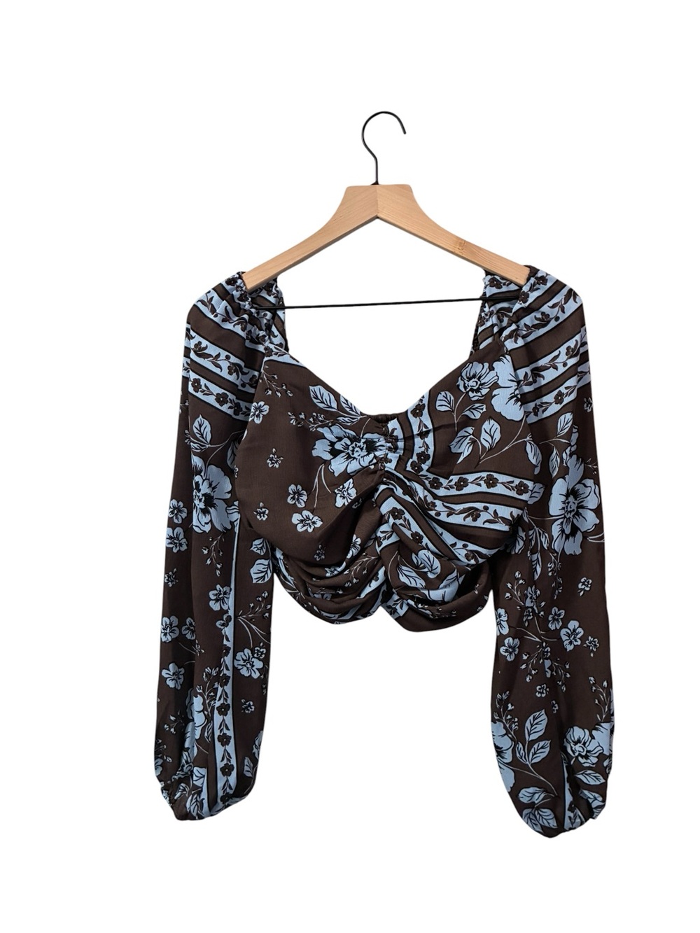 Women’s GB Floral Twist-Front Crop Long Sleeve Top